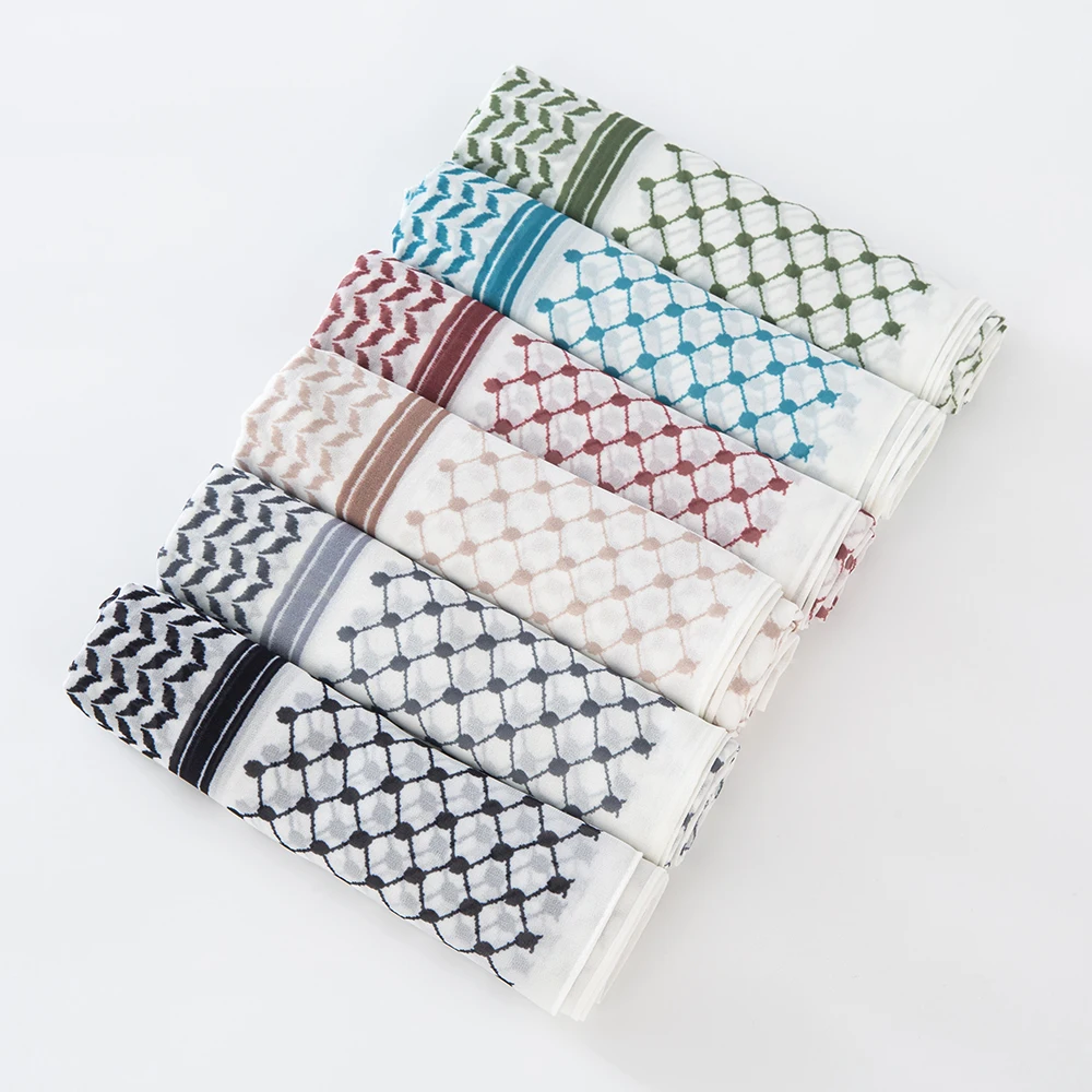 11 Color Muslim Keffiyeh Hijab Chiffon Print Shawl Kufiyya Saudi Fashion Lady Soft Headwraps Geometric Style Arab Kaffiyeh Scarf