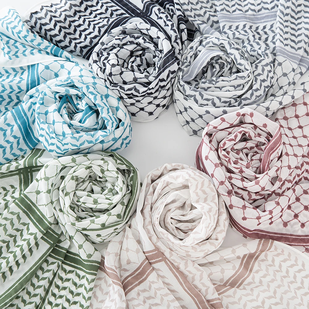 11 Color Muslim Keffiyeh Hijab Chiffon Print Shawl Kufiyya Saudi Fashion Lady Soft Headwraps Geometric Style Arab Kaffiyeh Scarf