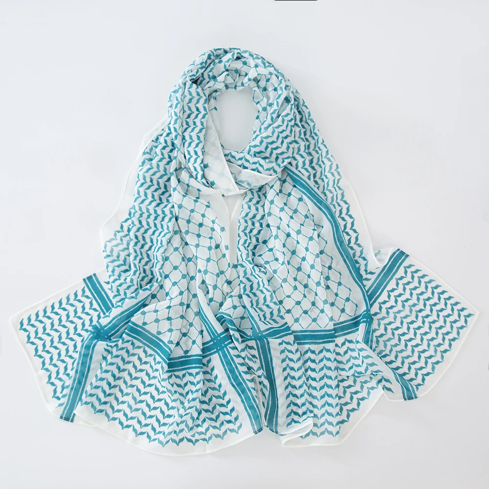 11 Color Muslim Keffiyeh Hijab Chiffon Print Shawl Kufiyya Saudi Fashion Lady Soft Headwraps Geometric Style Arab Kaffiyeh Scarf