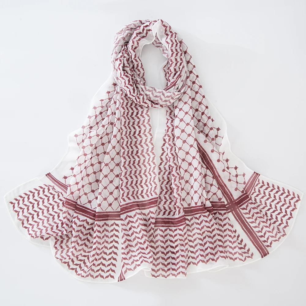 11 Color Muslim Keffiyeh Hijab Chiffon Print Shawl Kufiyya Saudi Fashion Lady Soft Headwraps Geometric Style Arab Kaffiyeh Scarf