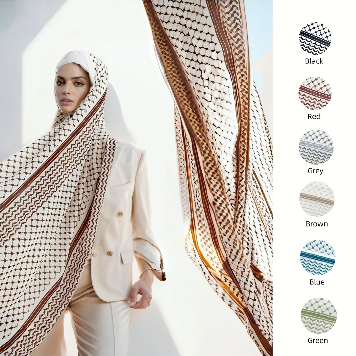 11 Color Muslim Keffiyeh Hijab Chiffon Print Shawl Kufiyya Saudi Fashion Lady Soft Headwraps Geometric Style Arab Kaffiyeh Scarf