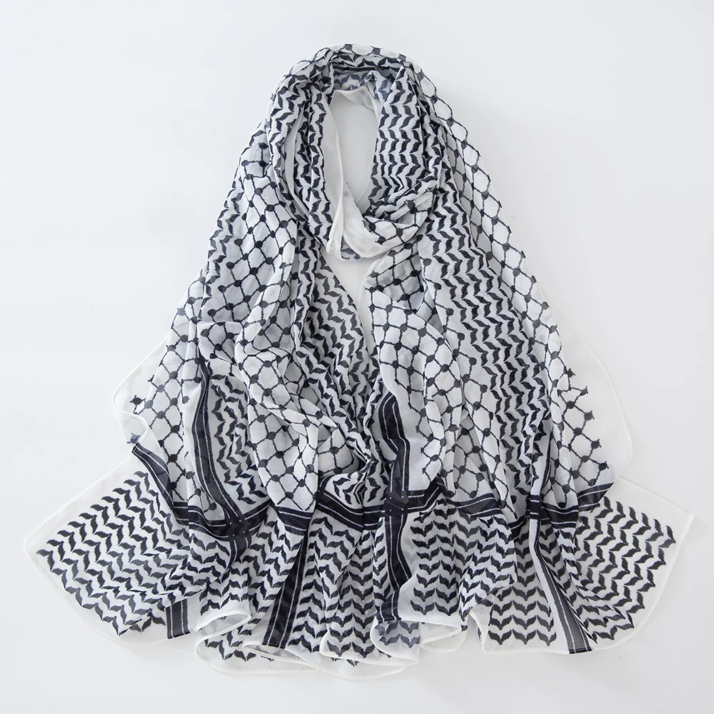11 Color Muslim Keffiyeh Hijab Chiffon Print Shawl Kufiyya Saudi Fashion Lady Soft Headwraps Geometric Style Arab Kaffiyeh Scarf