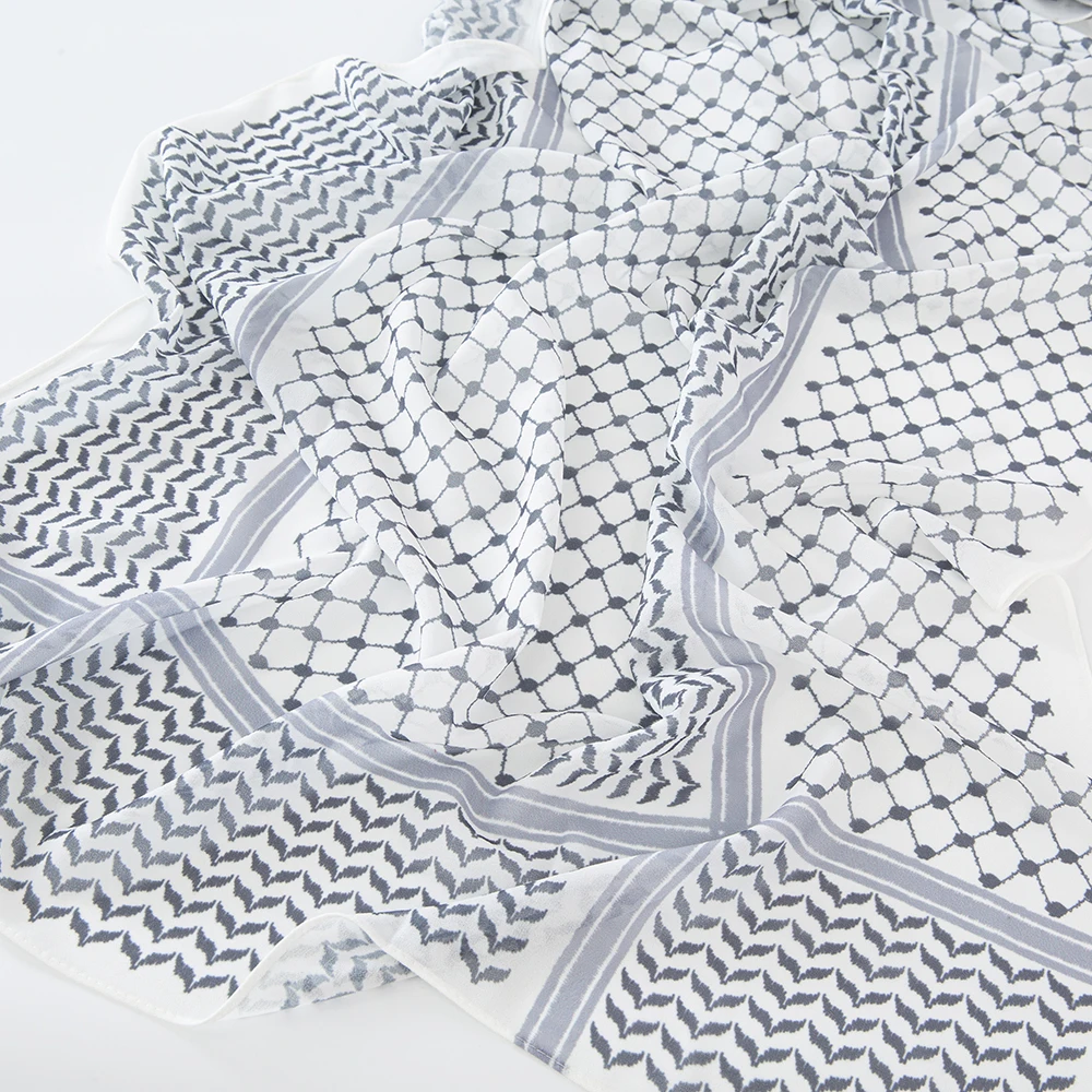 11 Color Muslim Keffiyeh Hijab Chiffon Print Shawl Kufiyya Saudi Fashion Lady Soft Headwraps Geometric Style Arab Kaffiyeh Scarf