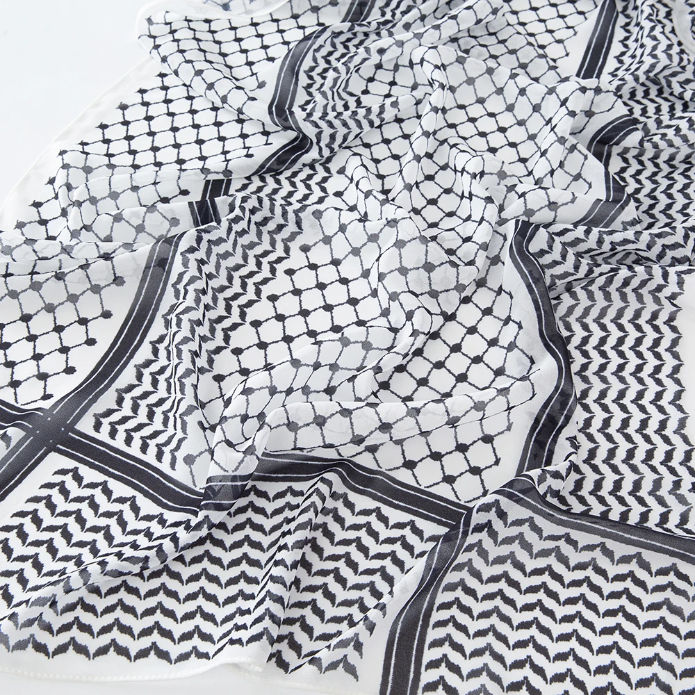 11 Color Muslim Keffiyeh Hijab Chiffon Print Shawl Kufiyya Saudi Fashion Lady Soft Headwraps Geometric Style Arab Kaffiyeh Scarf