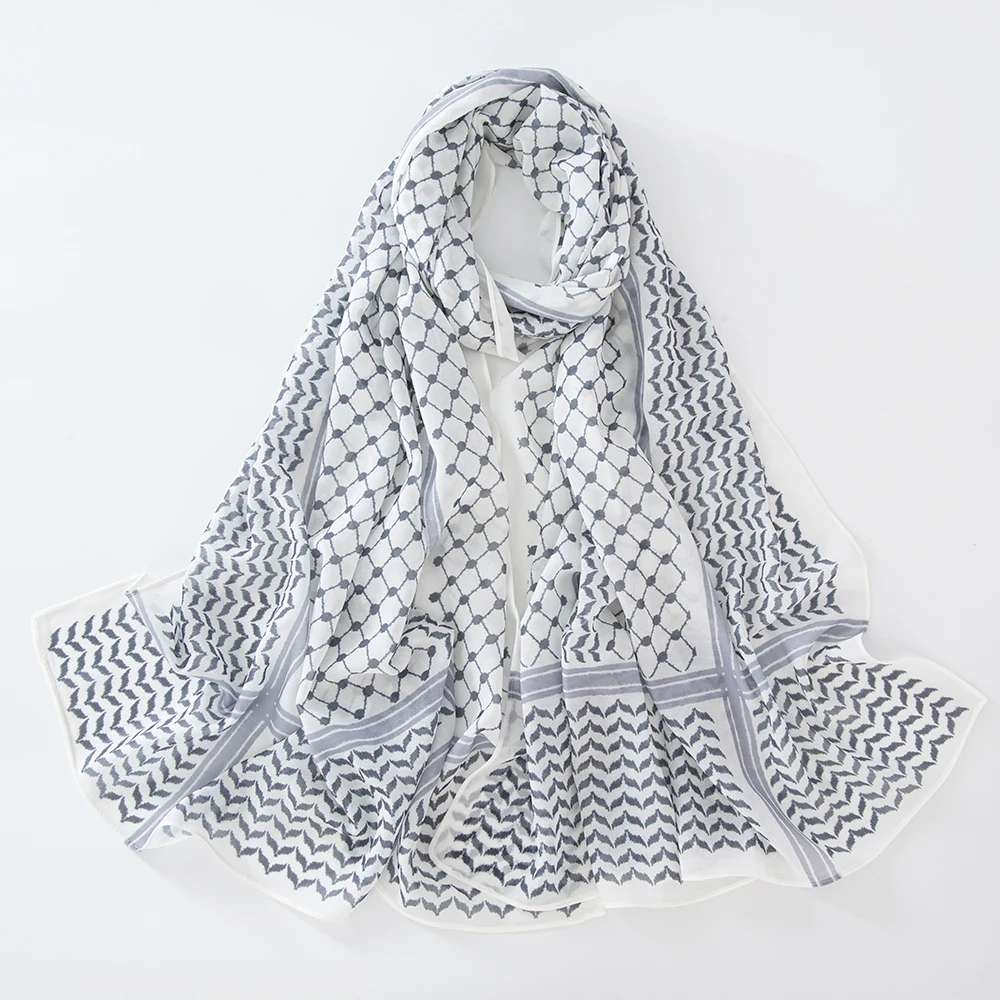 11 Color Muslim Keffiyeh Hijab Chiffon Print Shawl Kufiyya Saudi Fashion Lady Soft Headwraps Geometric Style Arab Kaffiyeh Scarf