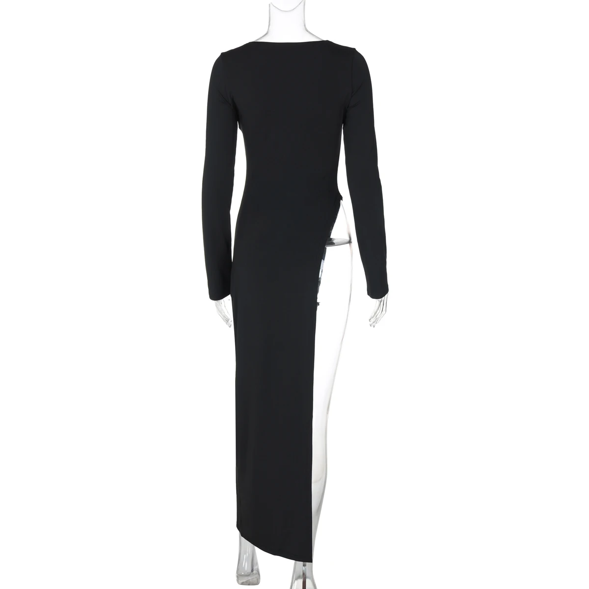Dulzura Long Sleeves Side High Slit Maxi Dress Solid Sexy Long Dress Women’S Party Club Streetwear Autumn Winter Outfit