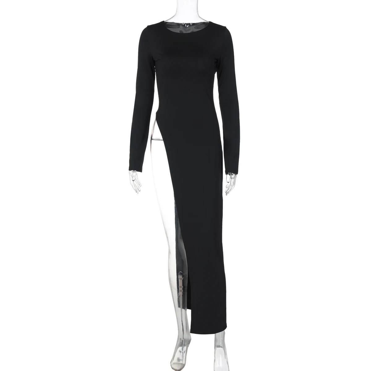 Dulzura Long Sleeves Side High Slit Maxi Dress Solid Sexy Long Dress Women’S Party Club Streetwear Autumn Winter Outfit