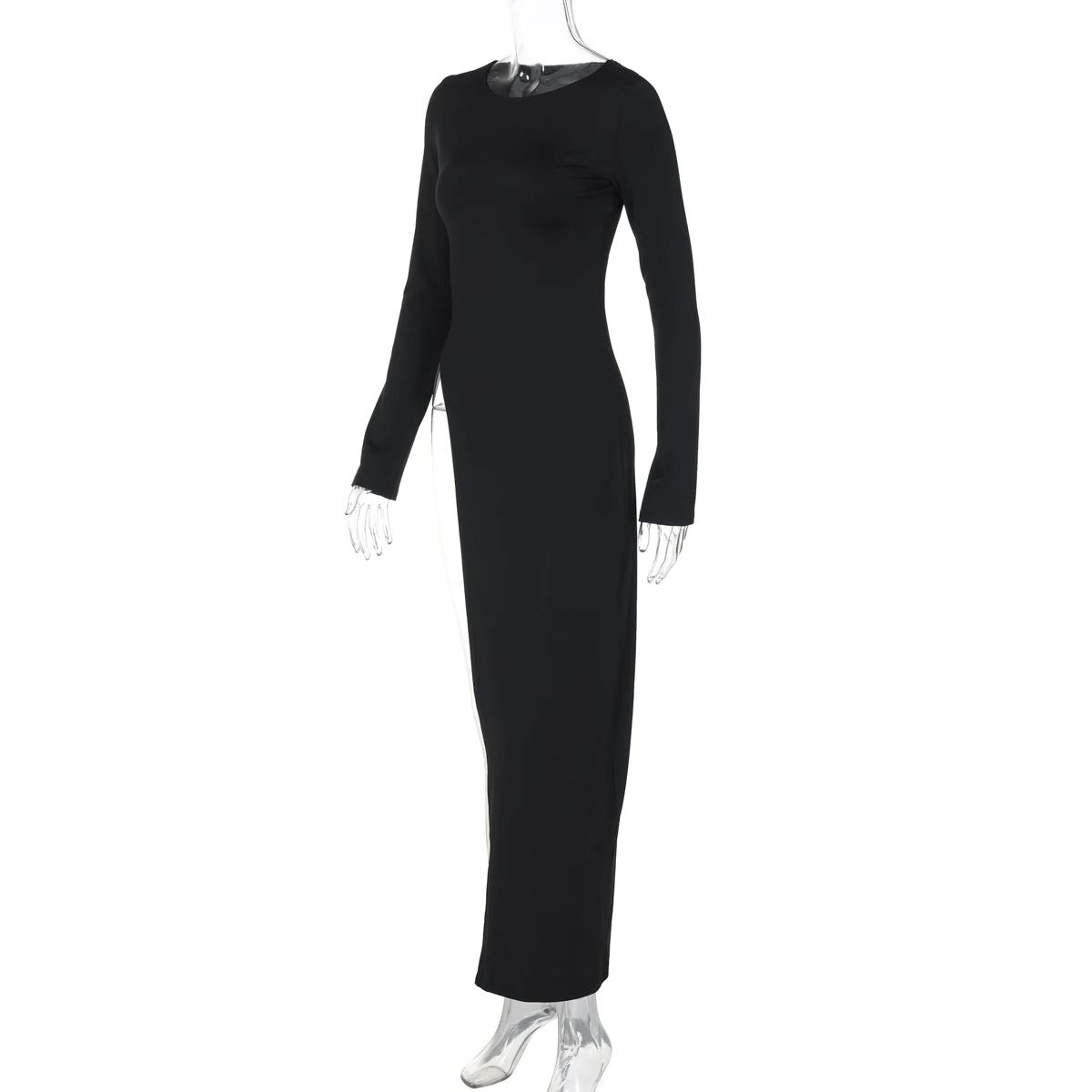Dulzura Long Sleeves Side High Slit Maxi Dress Solid Sexy Long Dress Women’S Party Club Streetwear Autumn Winter Outfit