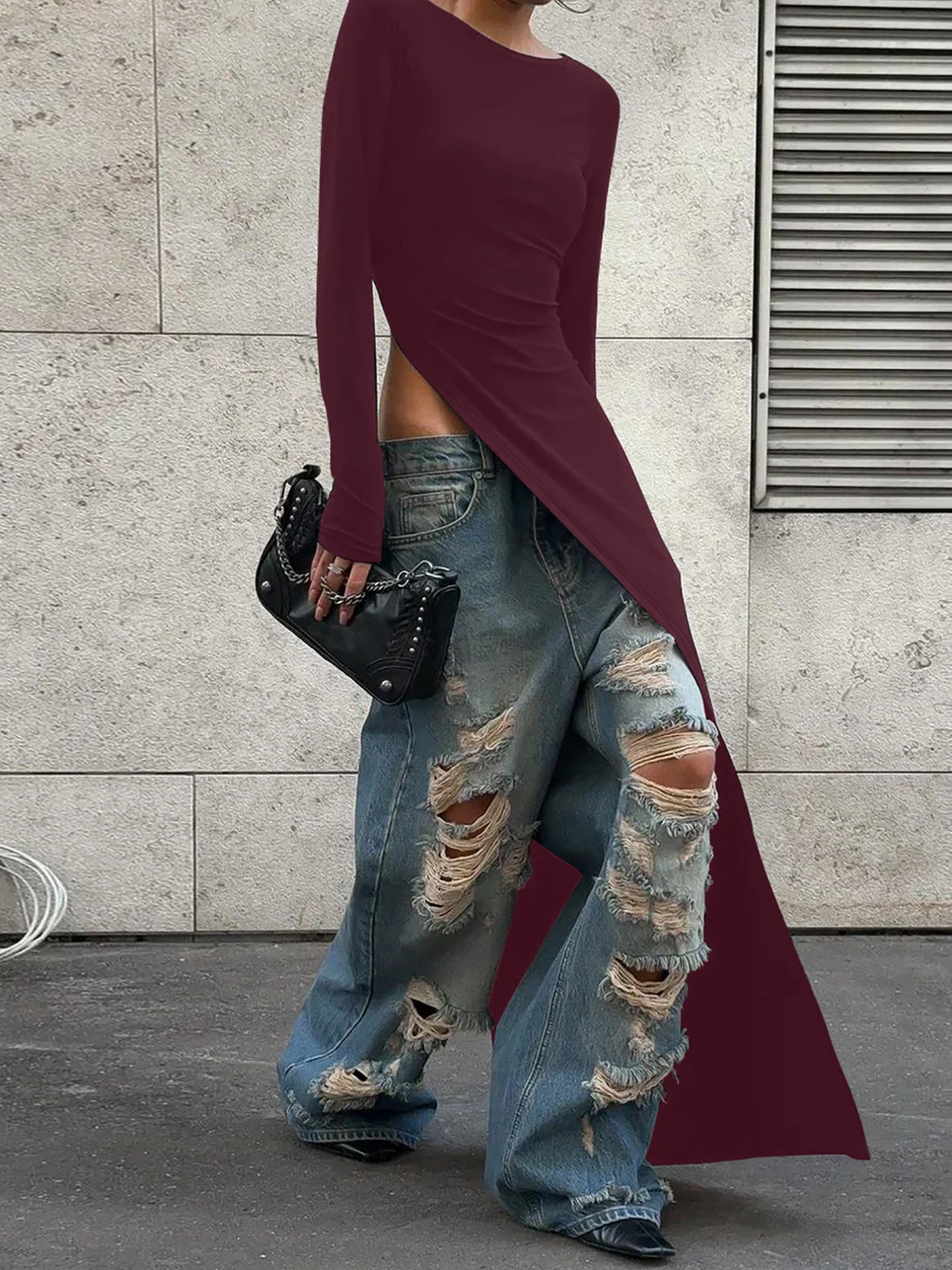 Dulzura Long Sleeves Side High Slit Maxi Dress Solid Sexy Long Dress Women’S Party Club Streetwear Autumn Winter Outfit