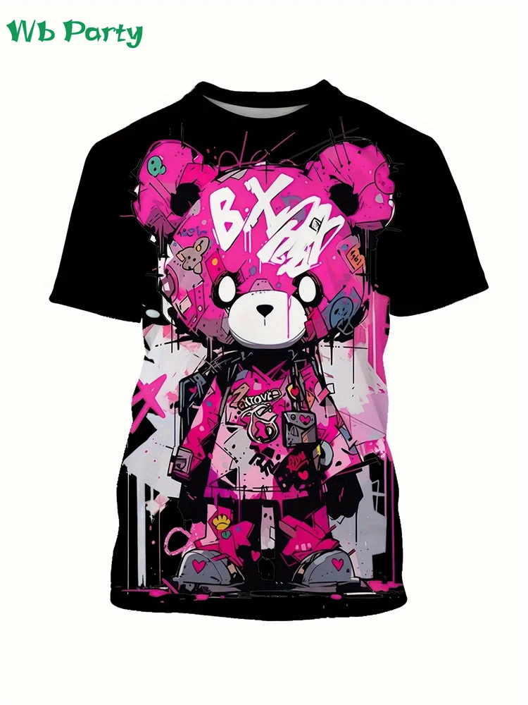 Fashion Bear Graphic T Shirts Summer Man Clothes O-Neck Men's Short Sleeve Tee Simple Y2k Clothes Breathable 3D Men's Clothing