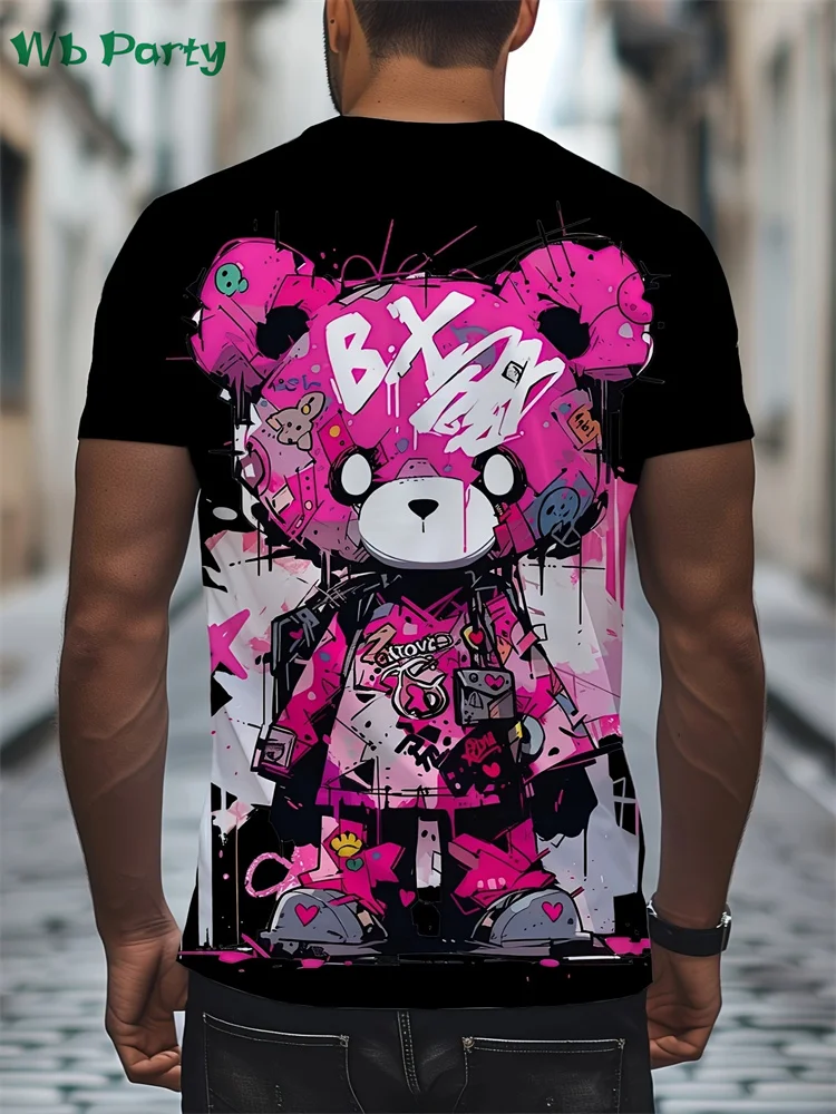 Fashion Bear Graphic T Shirts Summer Man Clothes O-Neck Men's Short Sleeve Tee Simple Y2k Clothes Breathable 3D Men's Clothing