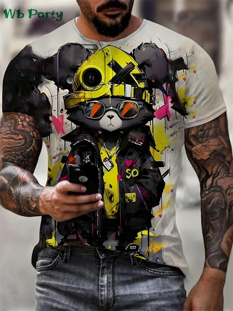 Fashion Bear Graphic T Shirts Summer Man Clothes O-Neck Men's Short Sleeve Tee Simple Y2k Clothes Breathable 3D Men's Clothing