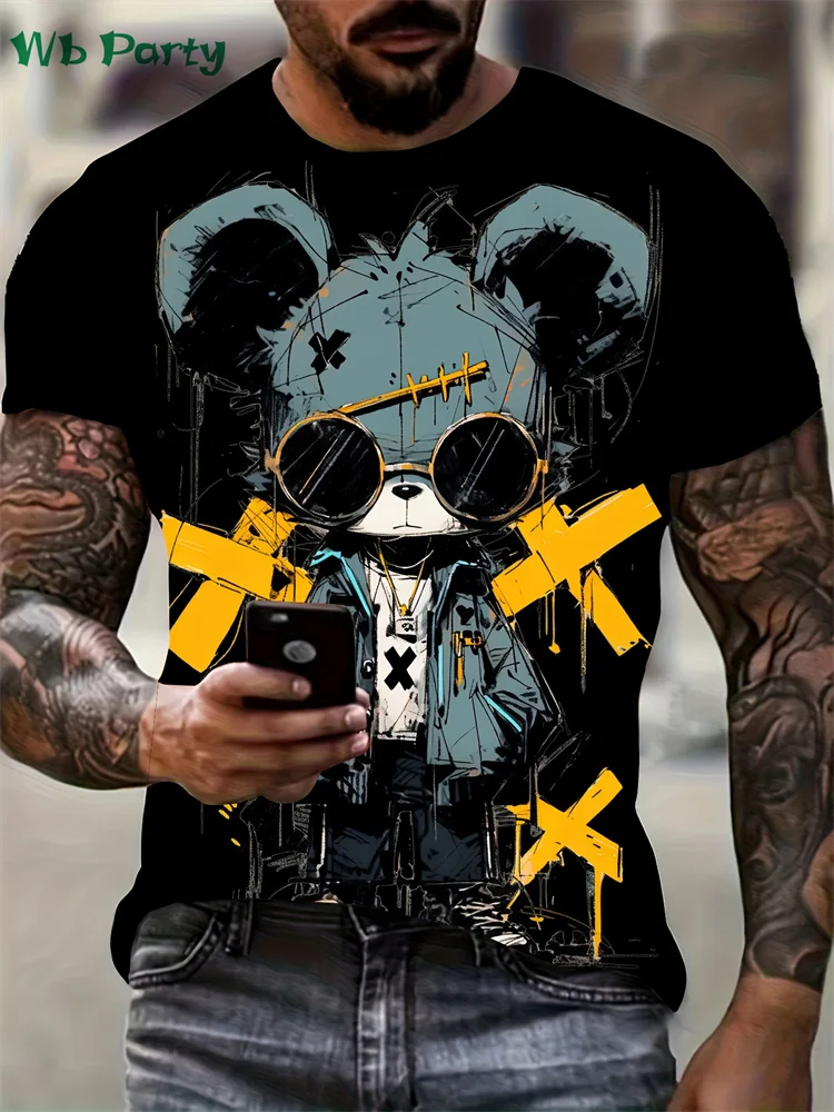 Fashion Bear Graphic T Shirts Summer Man Clothes O-Neck Men's Short Sleeve Tee Simple Y2k Clothes Breathable 3D Men's Clothing