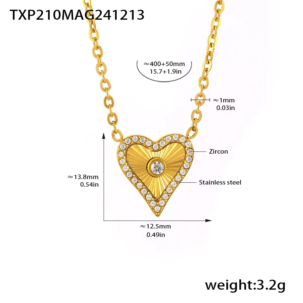 Vintage Heart Pendant Necklace Bracelet For Women Zircon Waterproof Stainless Steel Chain Banquet Daily Jewelry Gift