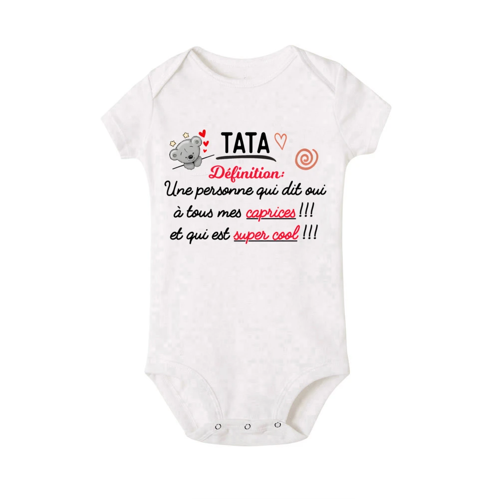 Aunt Definition French Printed Baby Bodysuit Cute Bear Print Infant Romper Funny Newborn Clothes Toddler Short Sleeve Jumpsuit