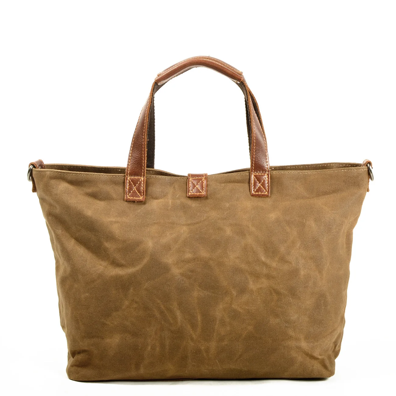 Wax canvas women's bag simple handbag horizontal solid color retro shoulder crossbody bag men's pleated Tote bag