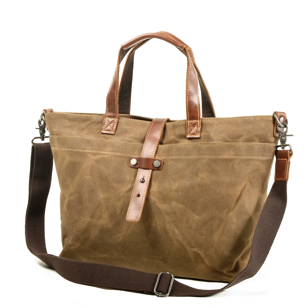 Wax canvas women's bag simple handbag horizontal solid color retro shoulder crossbody bag men's pleated Tote bag