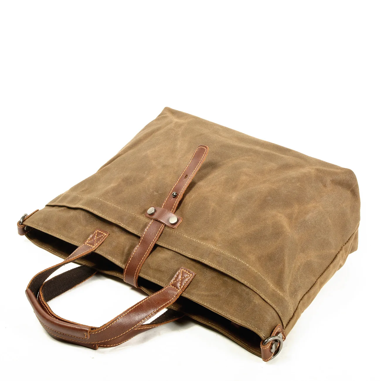 Wax canvas women's bag simple handbag horizontal solid color retro shoulder crossbody bag men's pleated Tote bag
