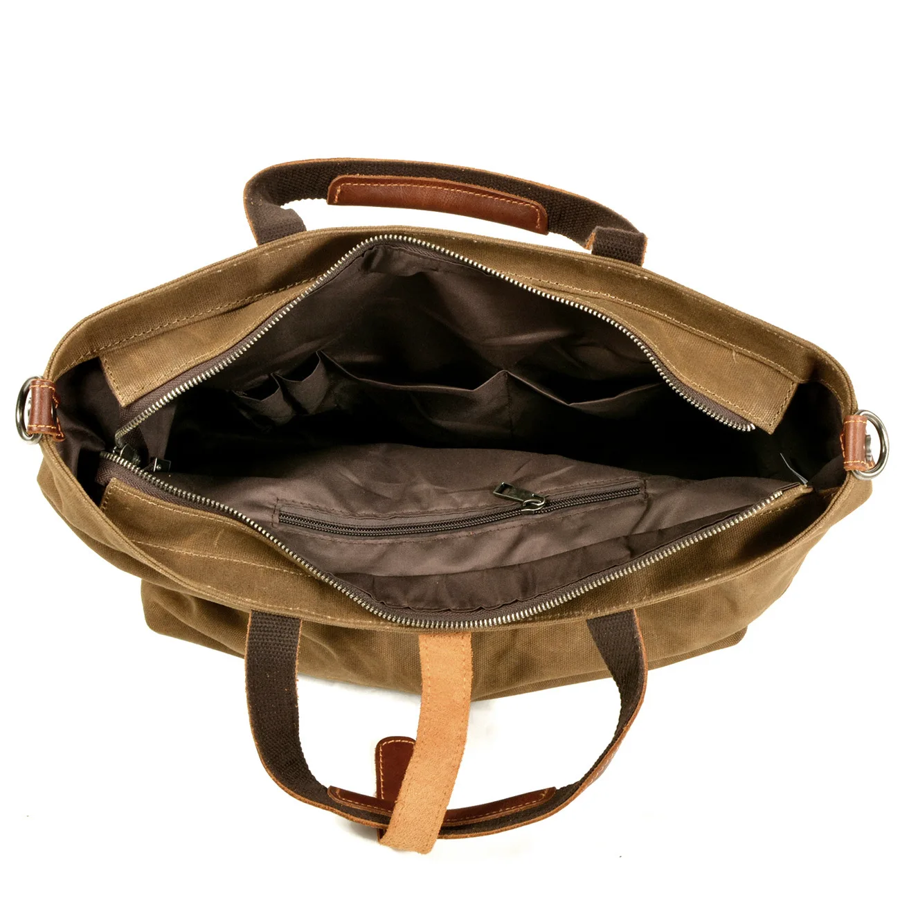 Wax canvas women's bag simple handbag horizontal solid color retro shoulder crossbody bag men's pleated Tote bag