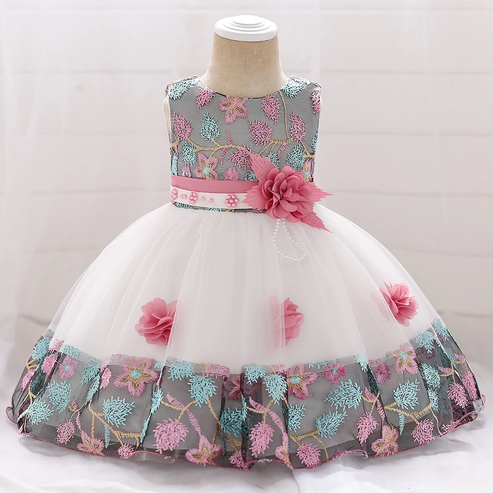 Baby Girls Floral Birthday Party Dress Princess Gown For Holiday Girl Fashion Lace Fluffy Costumes Kids Bow Birthday New Clothes