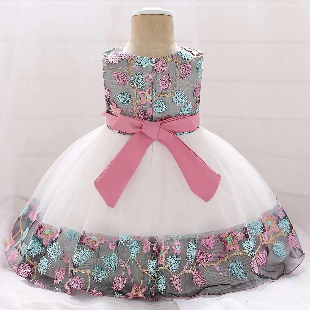 Baby Girls Floral Birthday Party Dress Princess Gown For Holiday Girl Fashion Lace Fluffy Costumes Kids Bow Birthday New Clothes