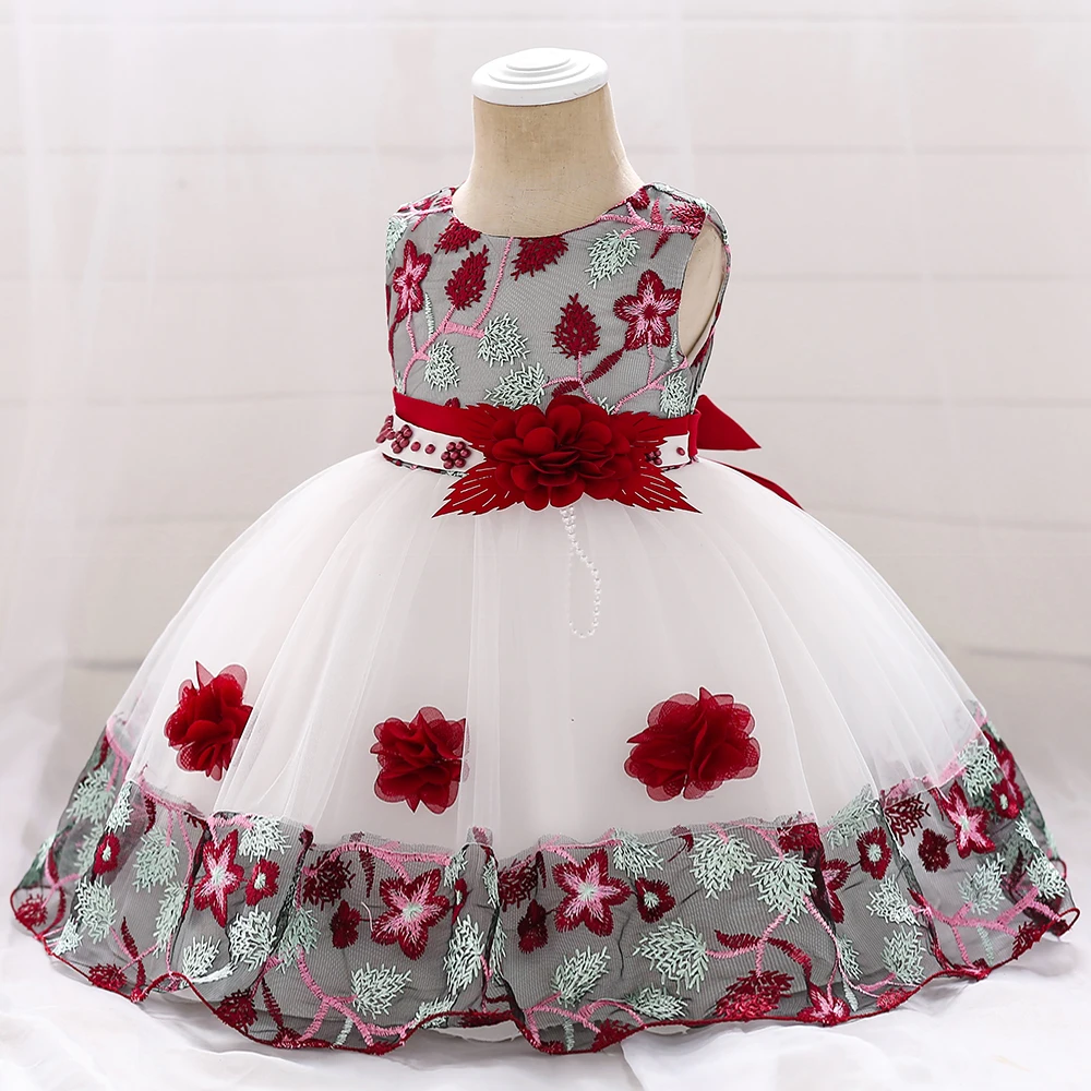 Baby Girls Floral Birthday Party Dress Princess Gown For Holiday Girl Fashion Lace Fluffy Costumes Kids Bow Birthday New Clothes