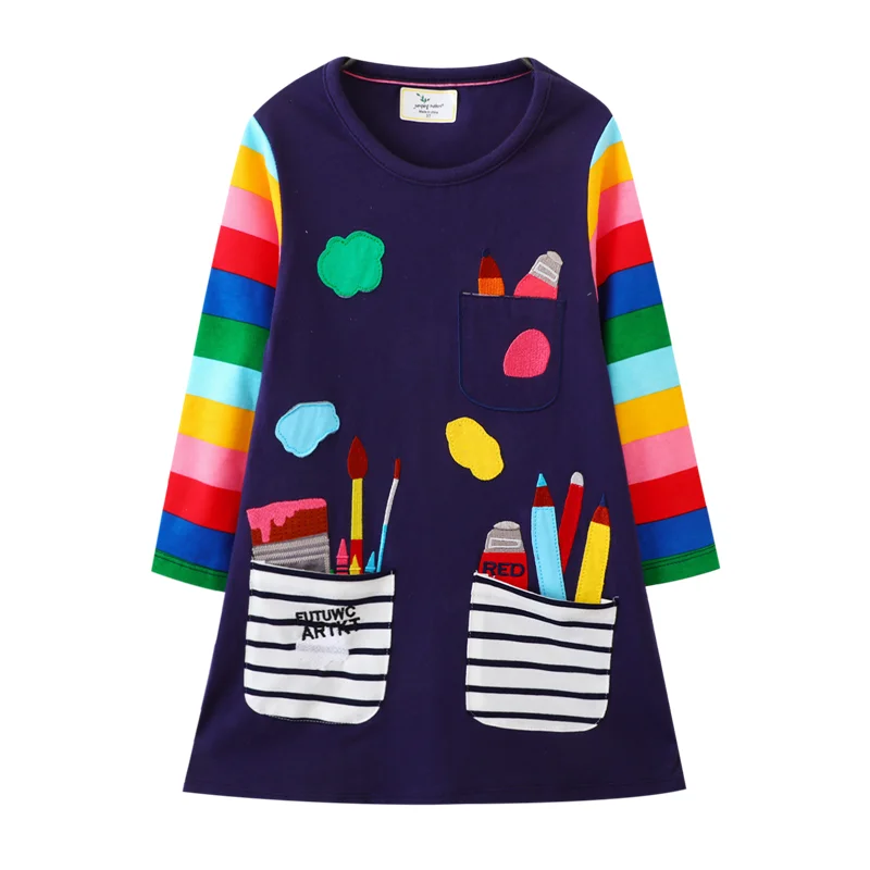 Jumping Meters 6-12T Hot Selling Princess Girls Dresses Fairy Tale Embroidery Autumn Spring Children's Costume Long Sleeve Dress