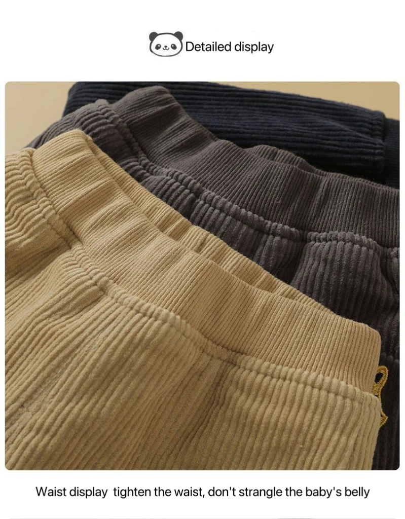 1pcs Boys Girls Winter Velvet Corduroy Kid Pants Little Bear Cartoon Mid Waist Warm Pantalone Baggy Thick Plush Children Trouser