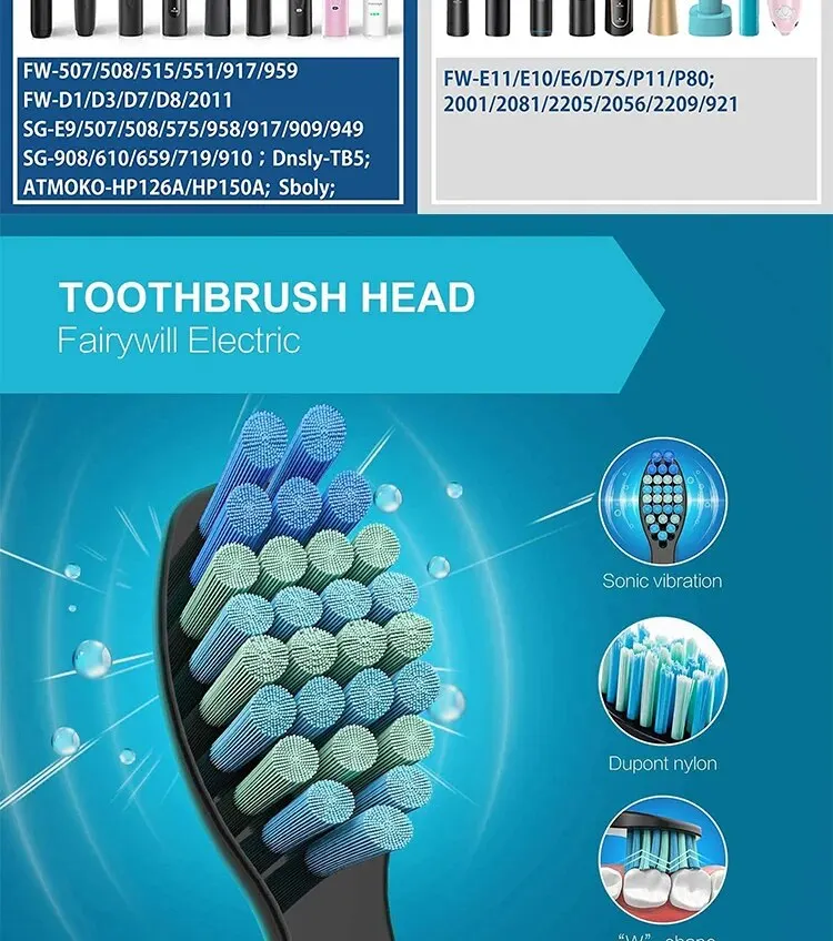 Replacement Brush Heads For Seago/Fairywill Electric Toothbrush FW/SG 507/508/515/551/917/959/908 Dupont Bristle Brush