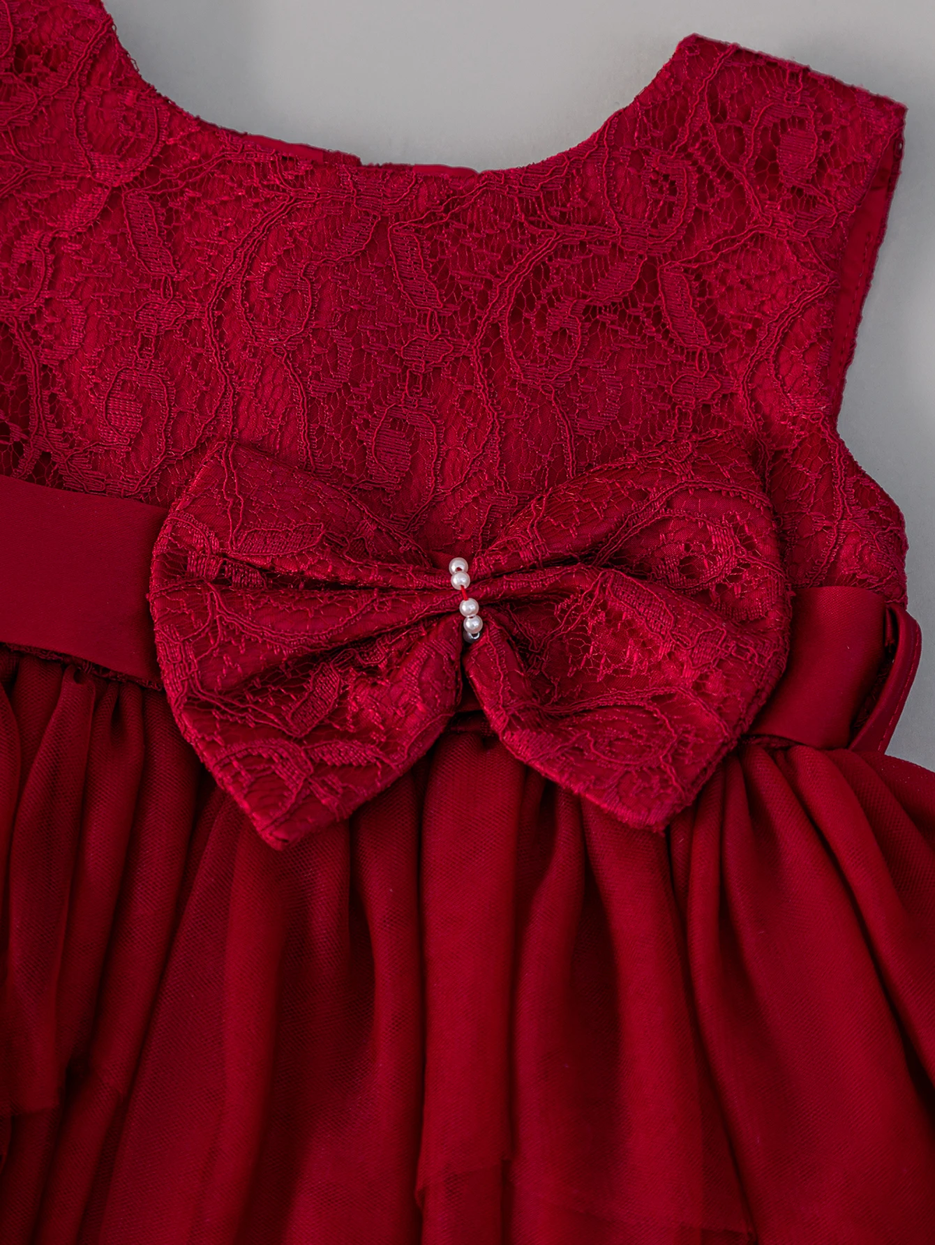 Baby Girls Burgundy Lace Tulle Dress Sleeveless Big Bow Layered Princess Party Gown For Birthday Wedding Flower Girl Photo Shoot