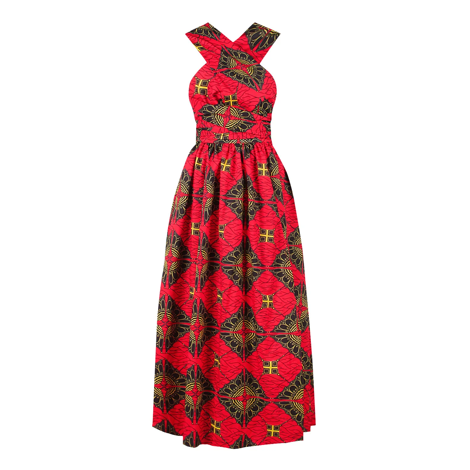 African National Sexy Sleeveless Women Dress Fashion Off Back Print Lady Party Dresses Vintage Casual Long Dress Africa Clothing