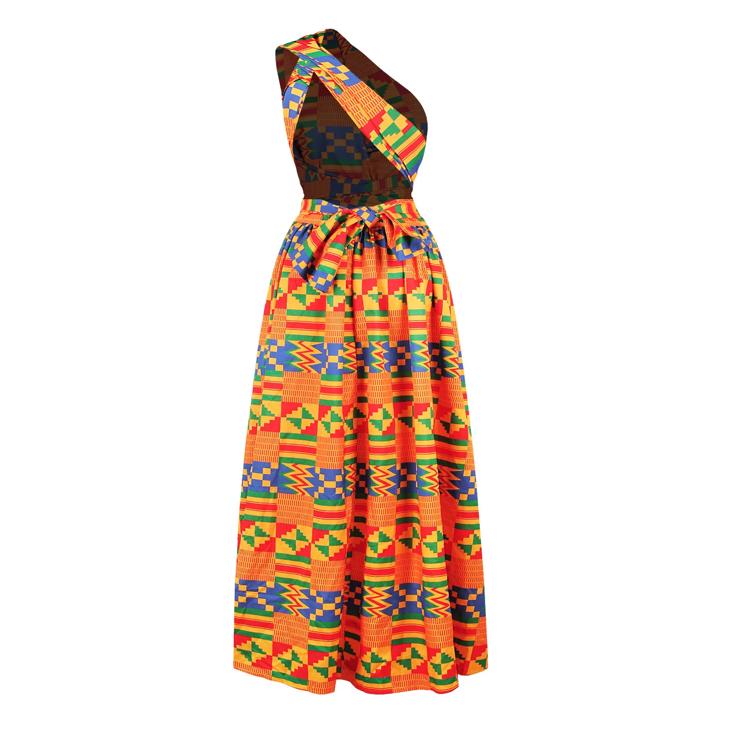 African National Sexy Sleeveless Women Dress Fashion Off Back Print Lady Party Dresses Vintage Casual Long Dress Africa Clothing
