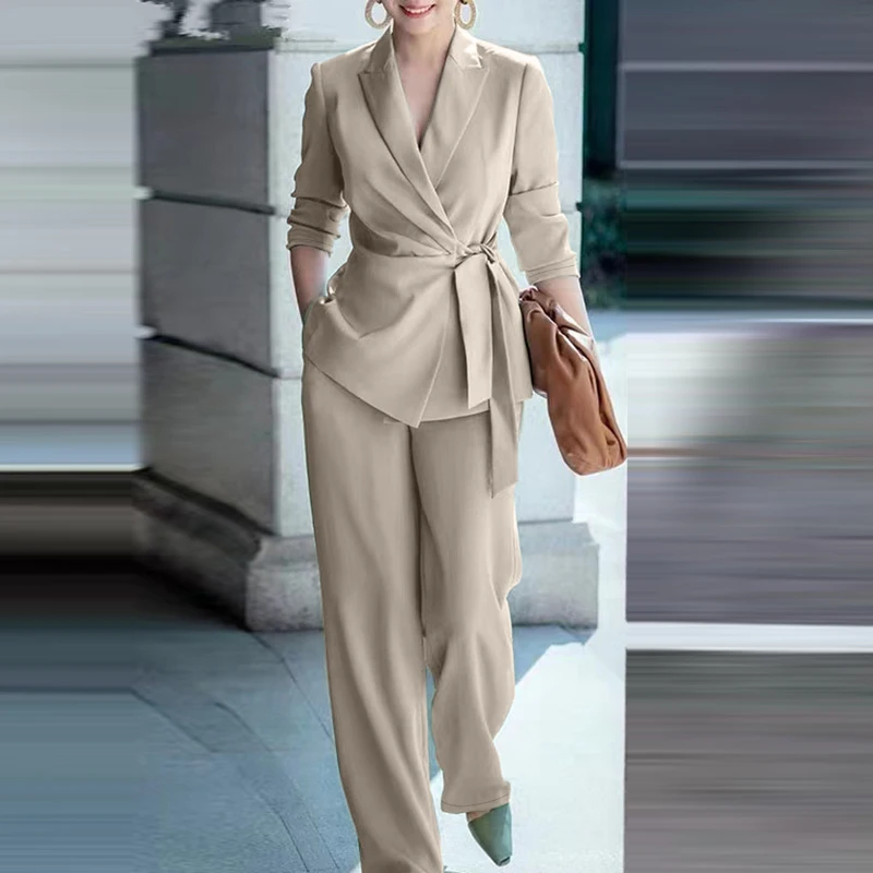 ZANZEA Classy Office Lady Blazer Suits Elegant Women Tied Waist Top and Pant 2pcs Outfit 2025 Trend Streetwear Commute Pant Sets
