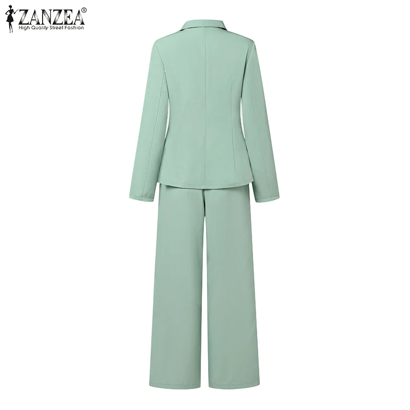 ZANZEA Classy Office Lady Blazer Suits Elegant Women Tied Waist Top and Pant 2pcs Outfit 2025 Trend Streetwear Commute Pant Sets