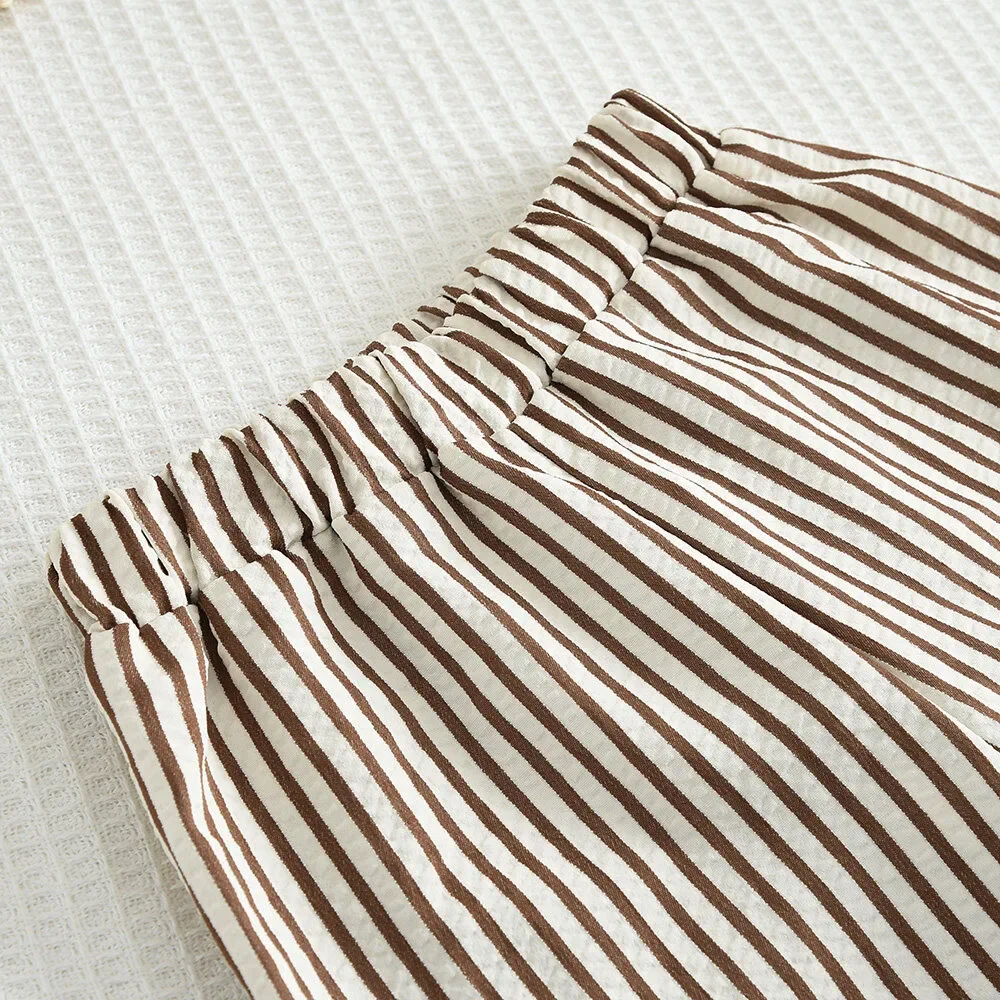 Bear Leader Khaki Vest+Striped Wide Leg Pants Summer Two-piece Set Daily Simple Sleeveless Children's Clothing for 3-7 Years Old