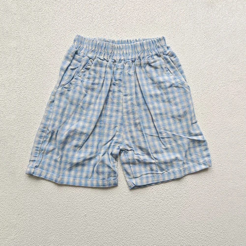 2PCS Summer Kids Boys Plaid Set Turn Down Collar Boys Polo Style Short Sleeve T-shirt + Shorts Children Polo Tee Outfit
