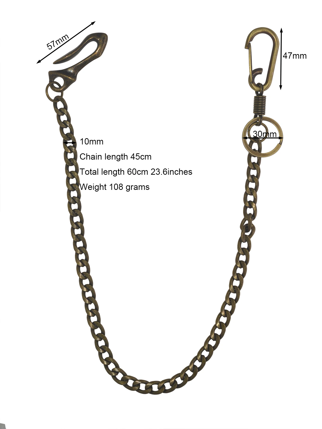 Gothic Chunky Bronze Jeans Wallet Chain Keychain Metal NK 10mm Spring Carabiner Buckle Clips Belt Chain U Hook