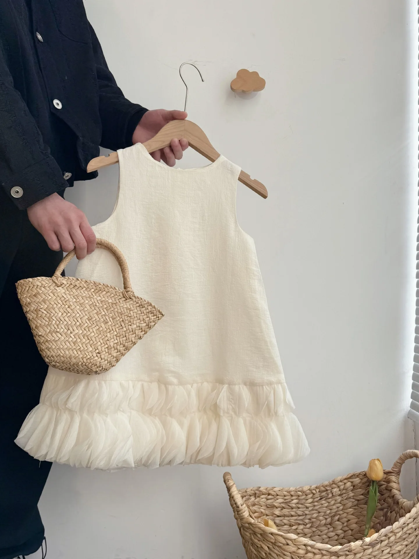2025 Summer Girls' Dress Yarn Skirt Girls Korean Western Style Tank Top Skirt Fashion Flower Bud Princess Skirt