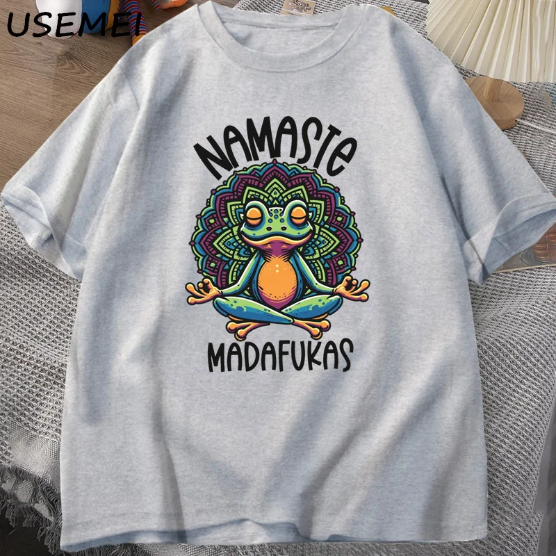 Funny Yoga T Shirt Frog Self Care T-Shirt Cotton Short Sleeve Positive Cottagecore Namaste Tee Men Women Mens Clothes Streetwear