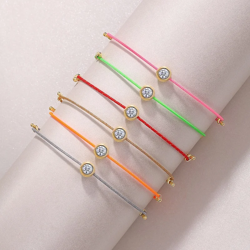 JIUZUAN D Color VVS1 Moissanite Bracelet, GRA Certified, 0.3Ct Lab Diamond, Adjustable Cord in 6 Colors, Elegant Jewelry for Wom
