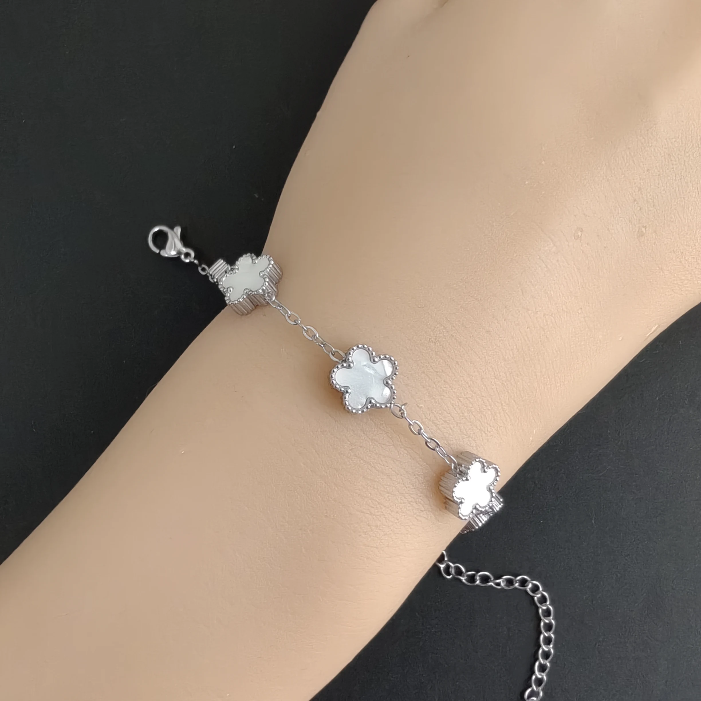 9MM Man Bracelets Double Sided Flowers Luxury Woman Bracelet Christmas Gifts Stainless Steel Bracelet Women Couple Clover