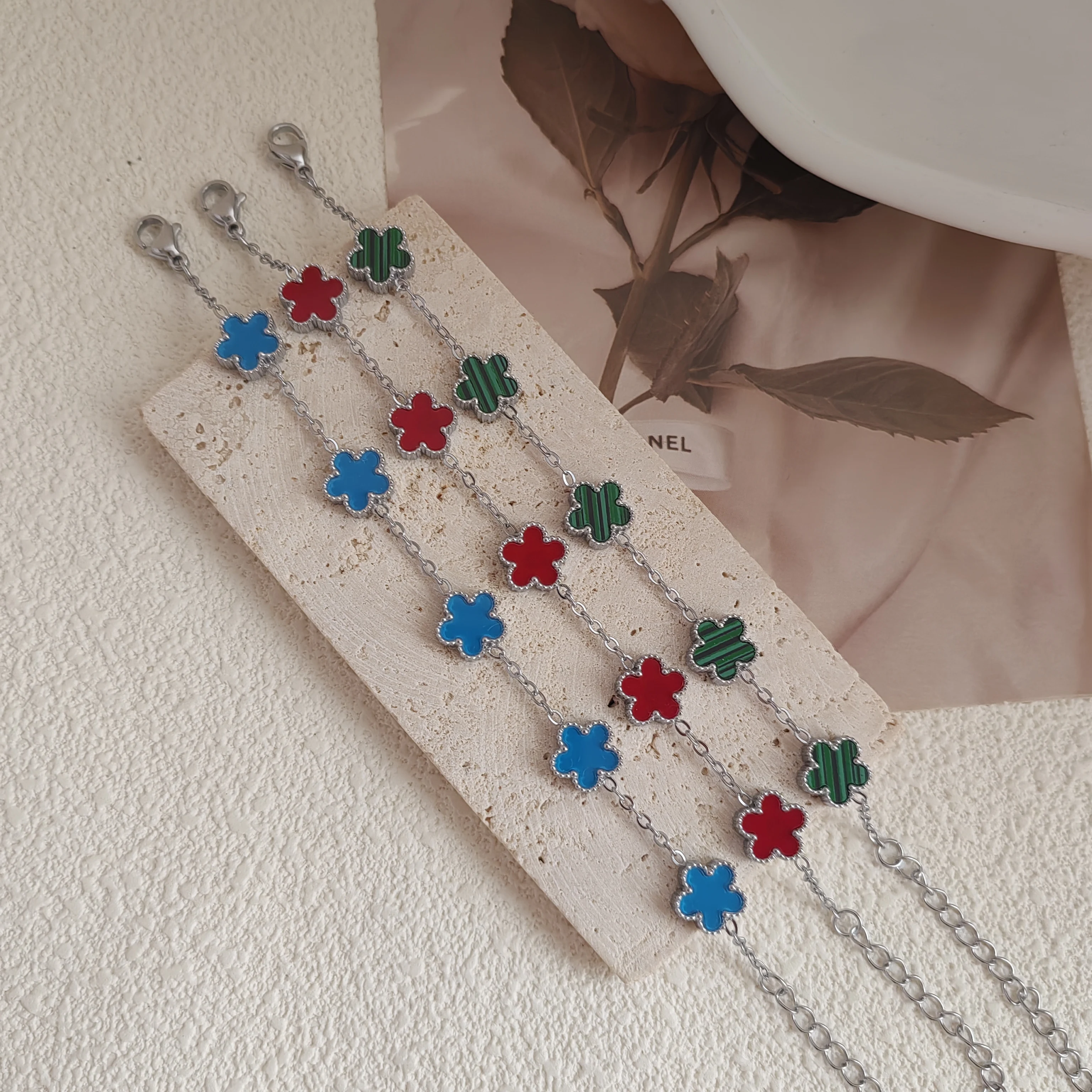 9MM Man Bracelets Double Sided Flowers Luxury Woman Bracelet Christmas Gifts Stainless Steel Bracelet Women Couple Clover