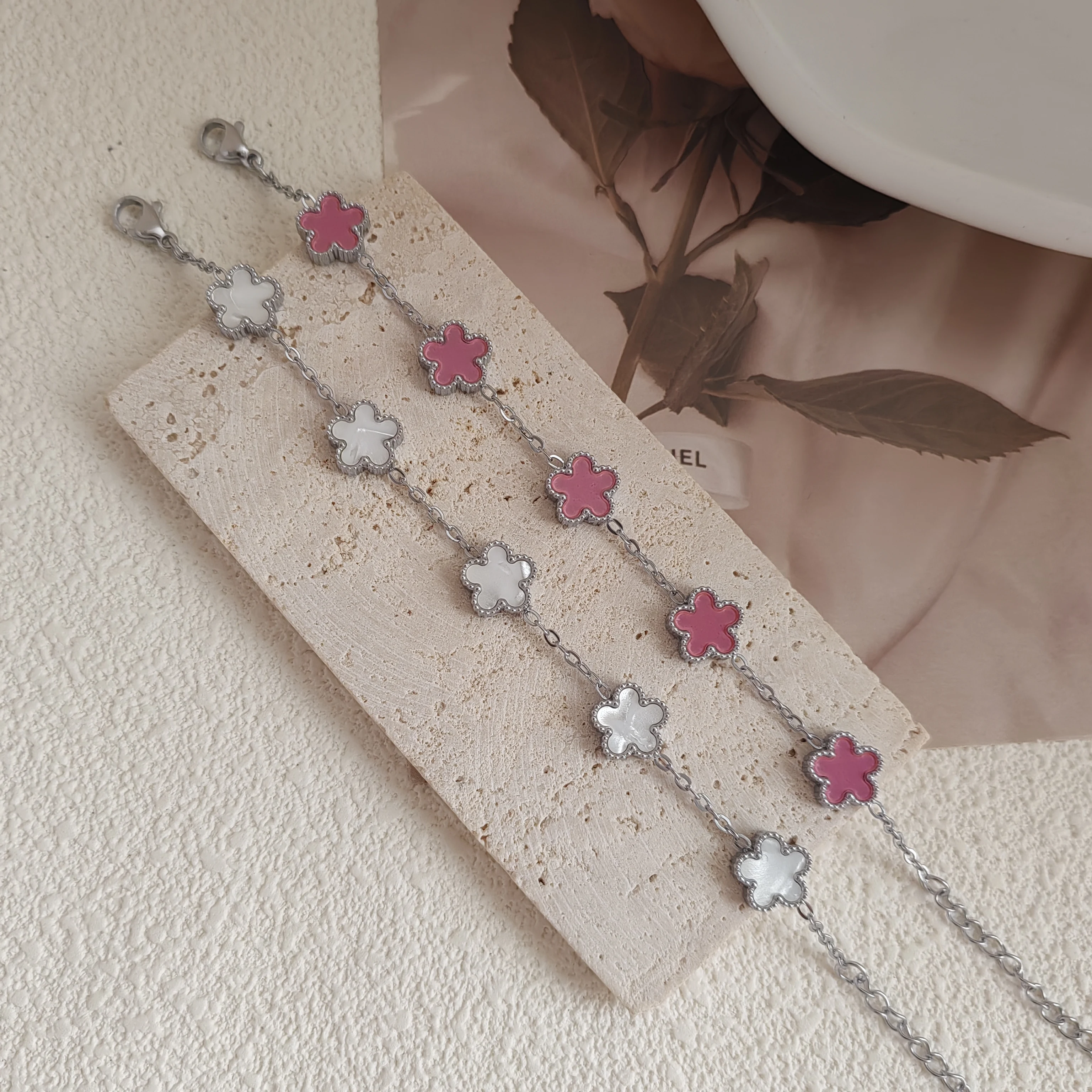 9MM Man Bracelets Double Sided Flowers Luxury Woman Bracelet Christmas Gifts Stainless Steel Bracelet Women Couple Clover