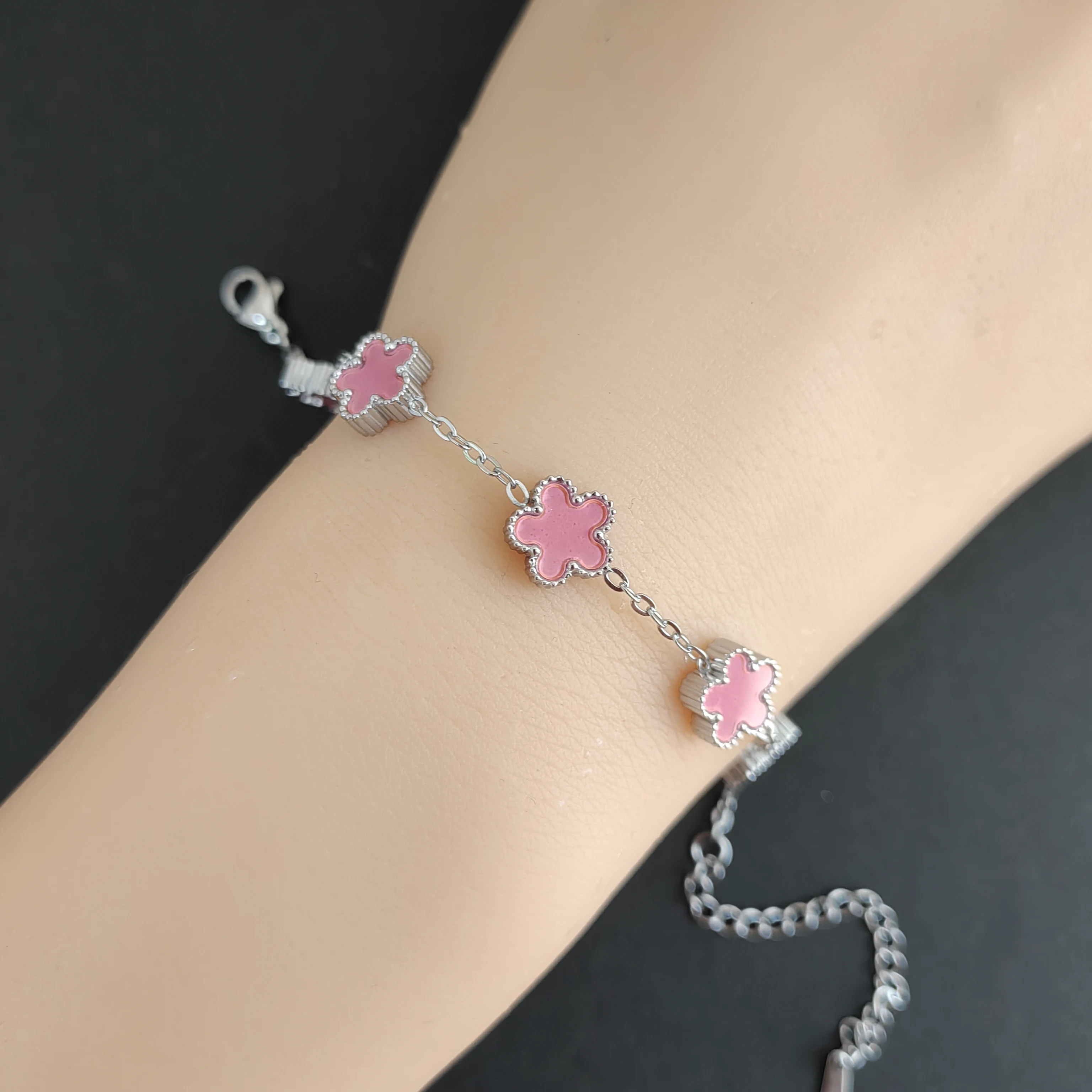 9MM Man Bracelets Double Sided Flowers Luxury Woman Bracelet Christmas Gifts Stainless Steel Bracelet Women Couple Clover