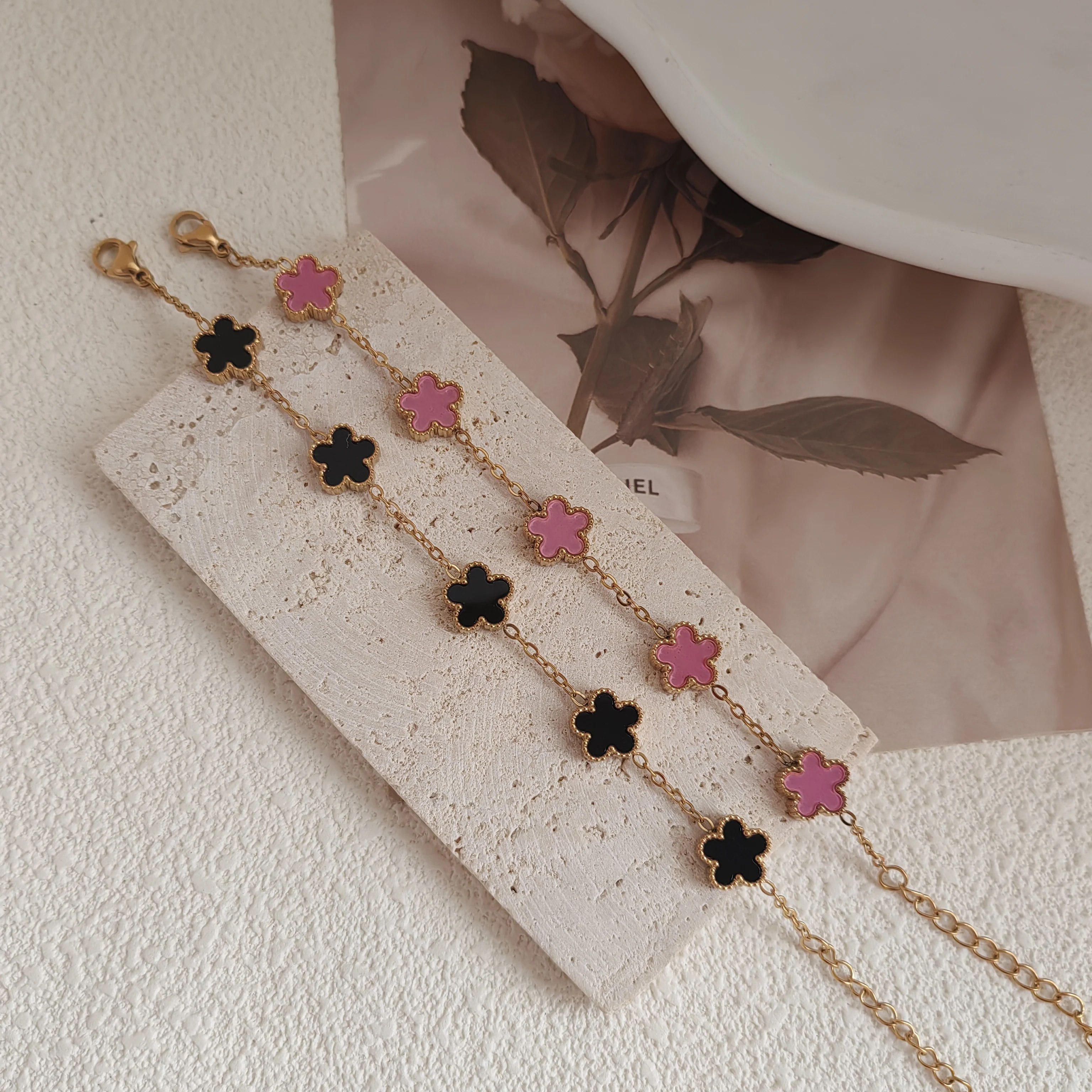 9MM Man Bracelets Double Sided Flowers Luxury Woman Bracelet Christmas Gifts Stainless Steel Bracelet Women Couple Clover