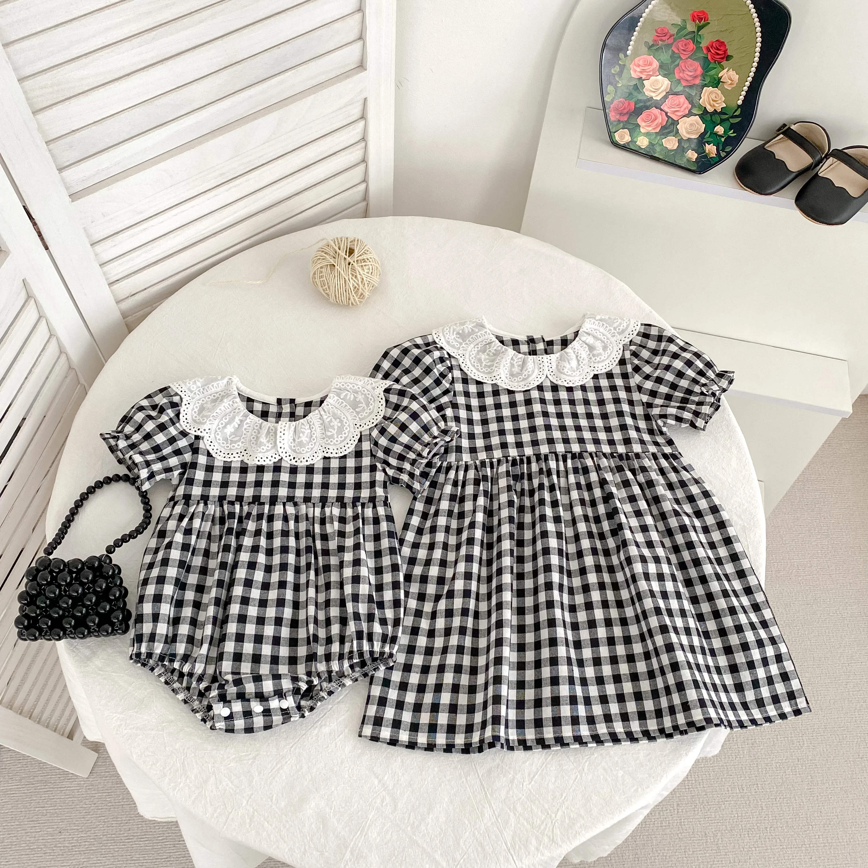 0-6Y Sister Clothes Dress Summer Newborn Baby Girls Sister Grid Dress Toddler Jumpsuit Baby Clothes Infant Girls Children Dress