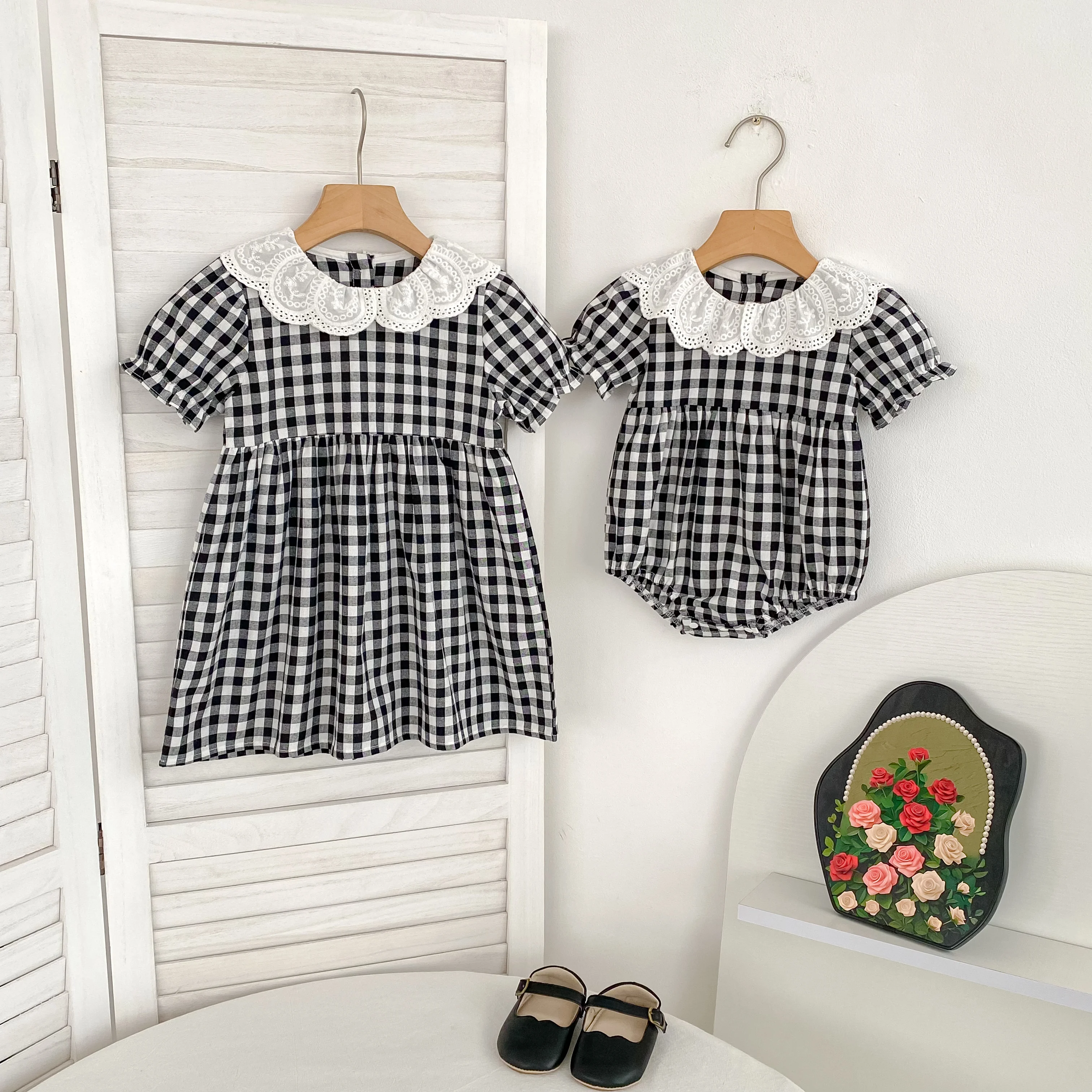 0-6Y Sister Clothes Dress Summer Newborn Baby Girls Sister Grid Dress Toddler Jumpsuit Baby Clothes Infant Girls Children Dress