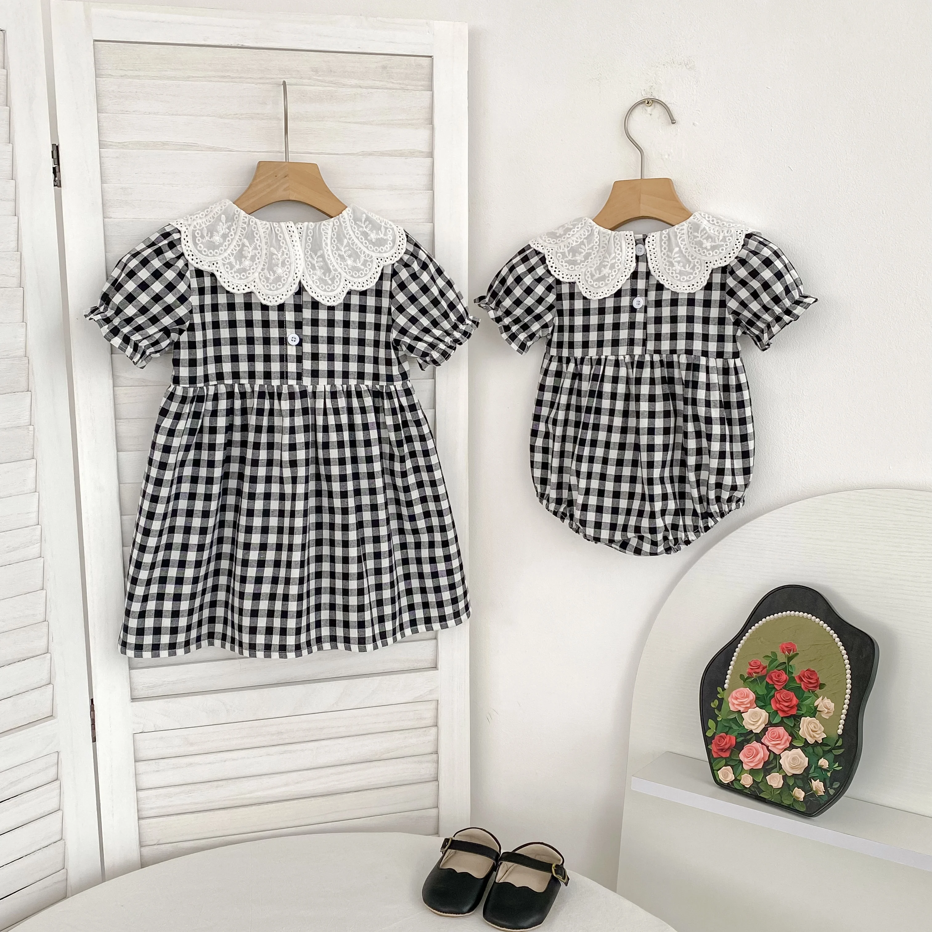 0-6Y Sister Clothes Dress Summer Newborn Baby Girls Sister Grid Dress Toddler Jumpsuit Baby Clothes Infant Girls Children Dress