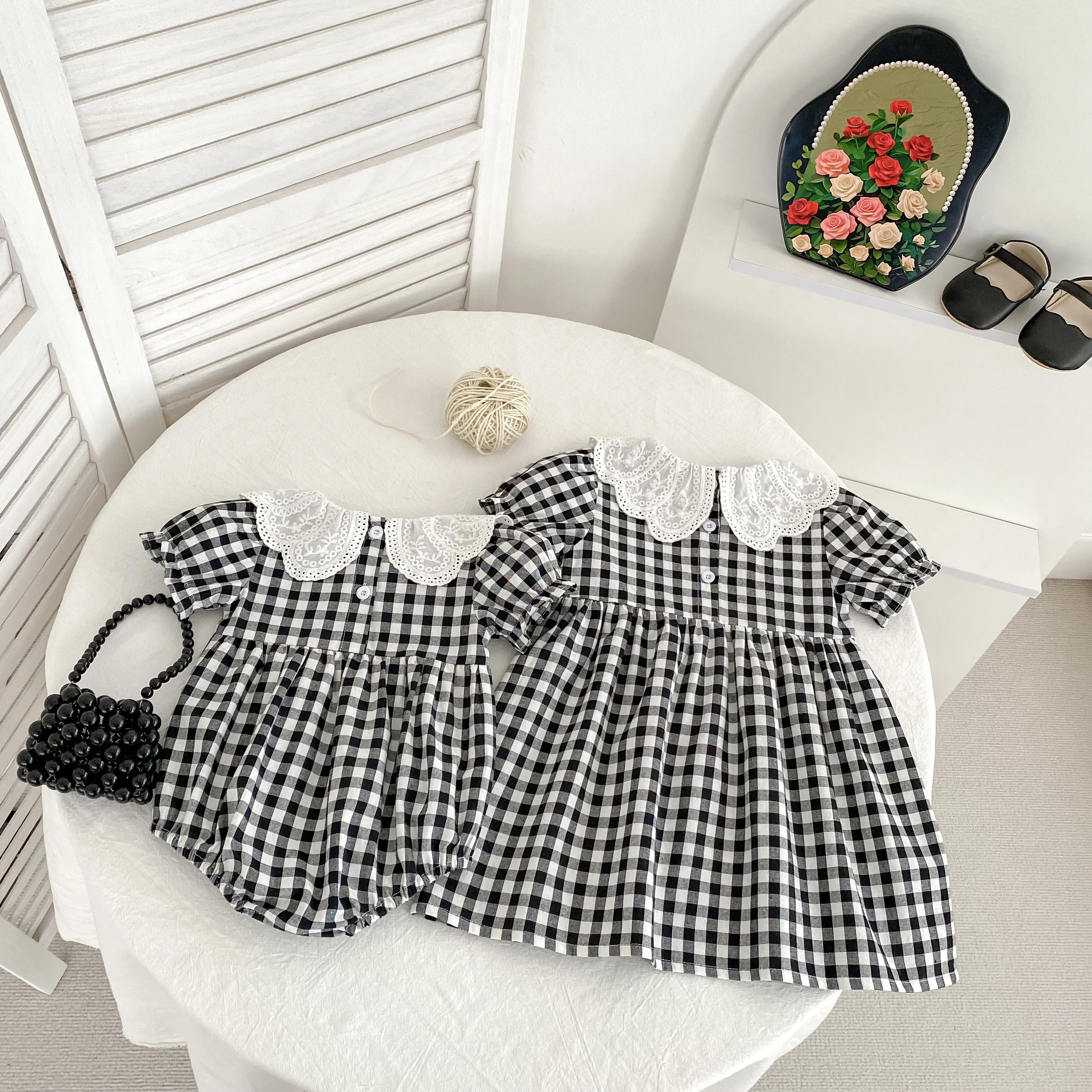 0-6Y Sister Clothes Dress Summer Newborn Baby Girls Sister Grid Dress Toddler Jumpsuit Baby Clothes Infant Girls Children Dress