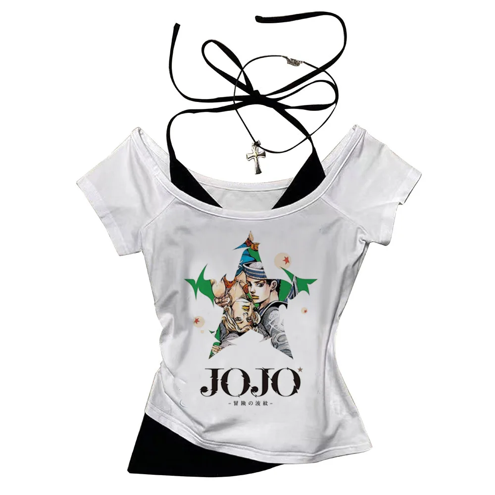 Jojo Bizarre Adventure crop top Aesthetic babydoll Streetwear shoujo girl style Fairy vintage cropped harajuku woman t-shirt